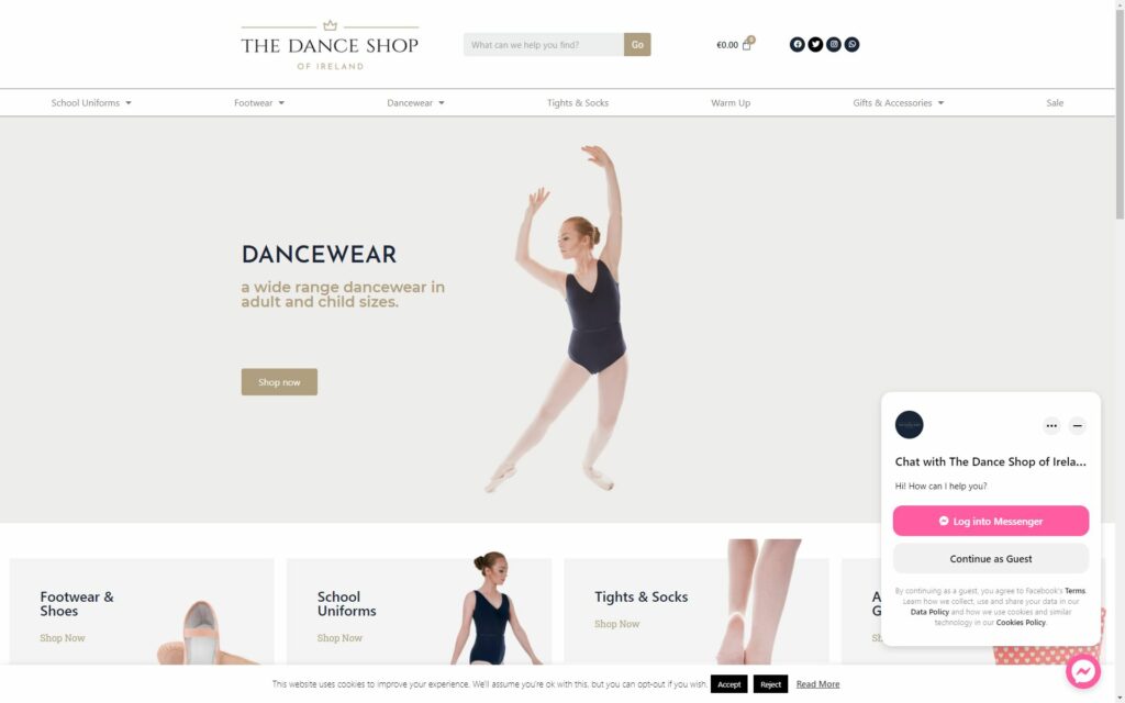 Preview of The Dance Shop desktop website
