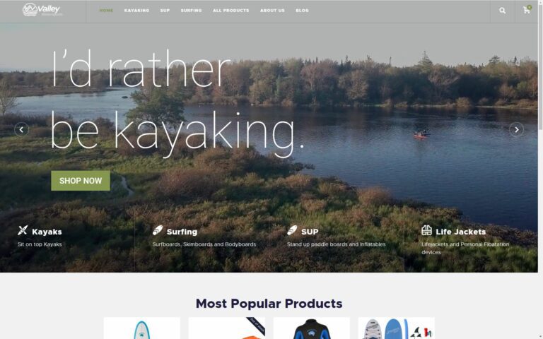 Preview of Valley Watersports desktop website