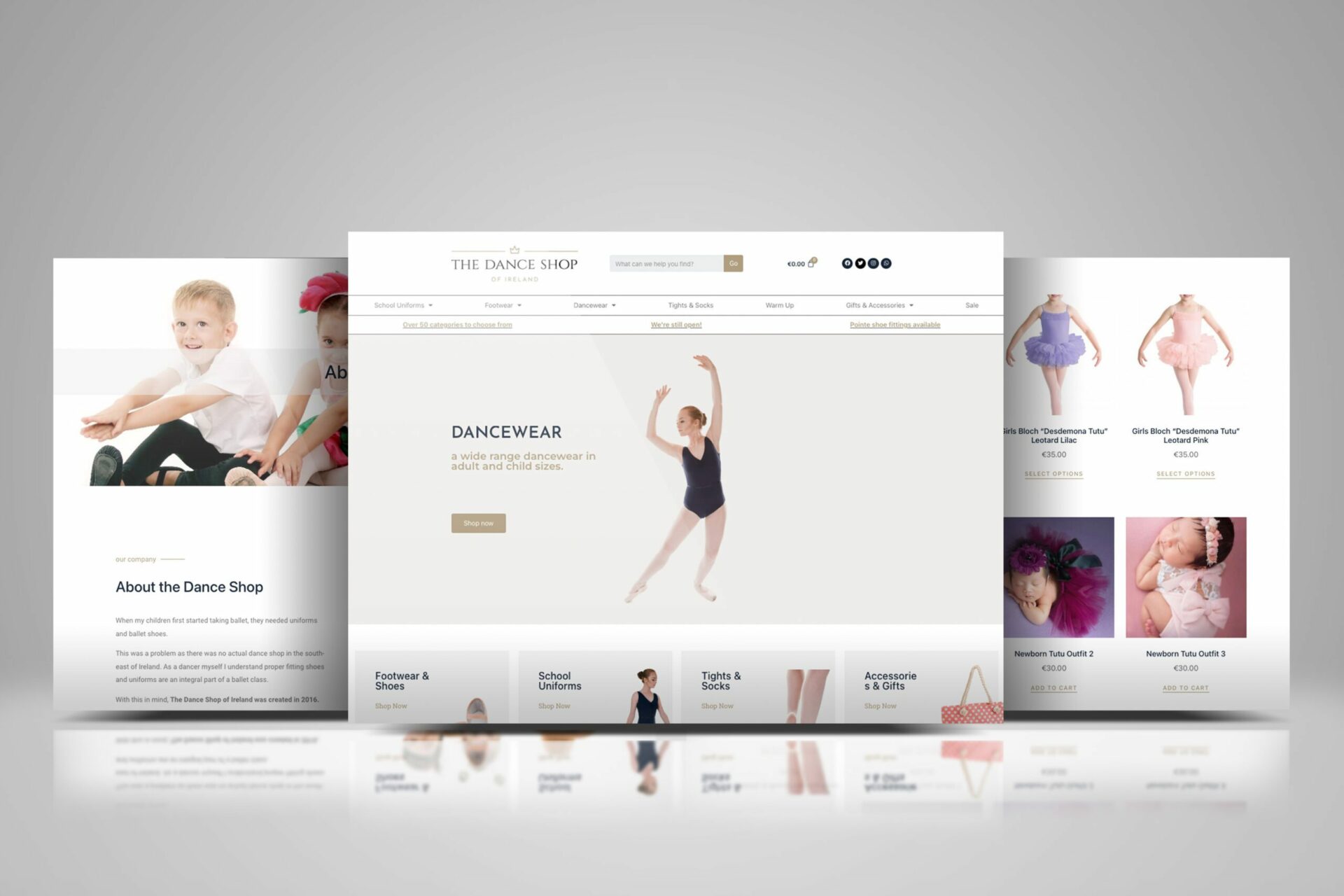 The Dance Shop website desktop screens